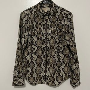 Snakeskin print zip down Michael Kors full-long sleeve blouse